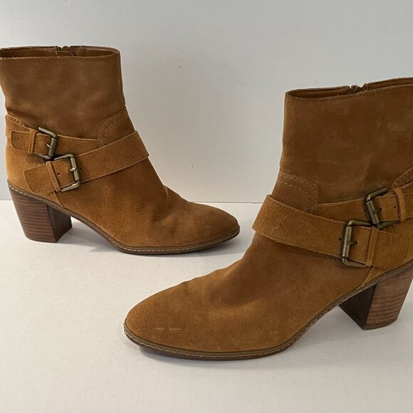 Anne Klein AKBilling Brown Suede Ankle Boots Buckle Detailing Women's Size 7.5M - Picture 2 of 13